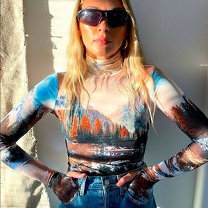 Rare AFRM Sheer Mountain Mock Neck Top